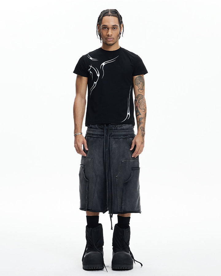 Deconstructed Washed Cropped Football Pants New