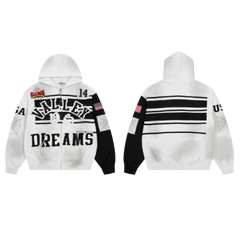 Vale Forever Valley Dreams USA Patchwork Zip‑Up Hoodie White Black
