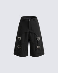 Dark Avant Garde Deconstructed Metal Buckle Suit Shorts