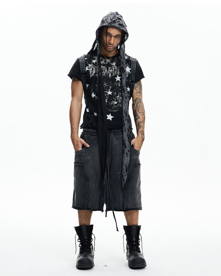 Deconstructed Washed Cropped Football Pants New