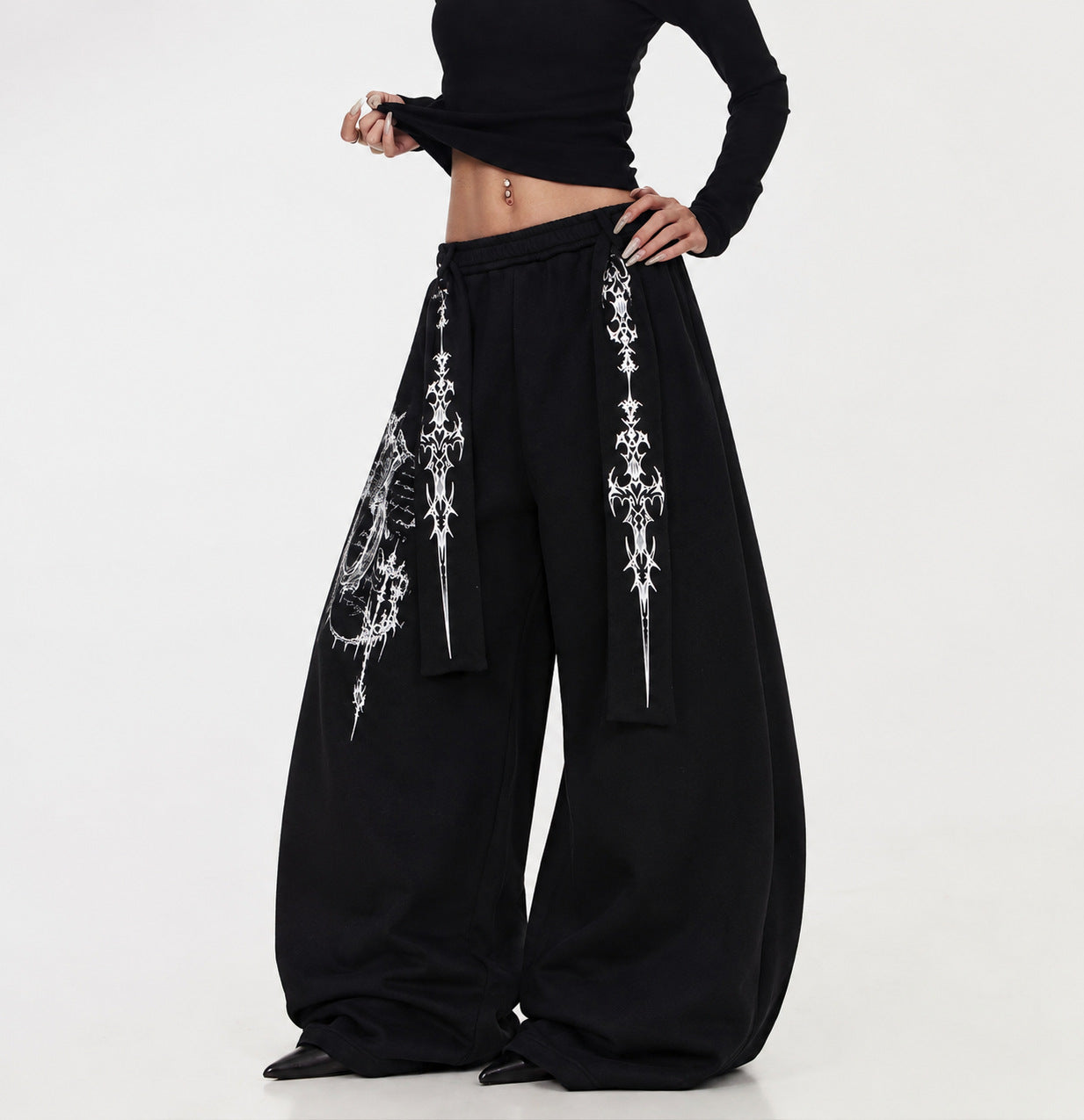 American High-Street Gothic Pattern Wide-Leg Sweatpants