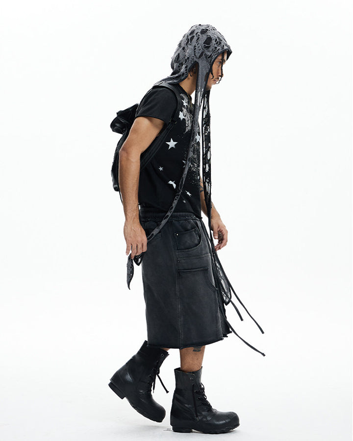 Deconstructed Washed Cropped Football Pants New