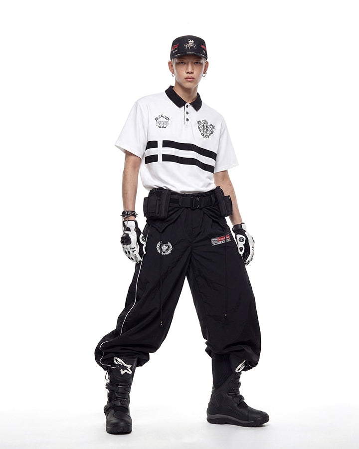 Sporty Deconstructed Elastic-Waist Casual Pants