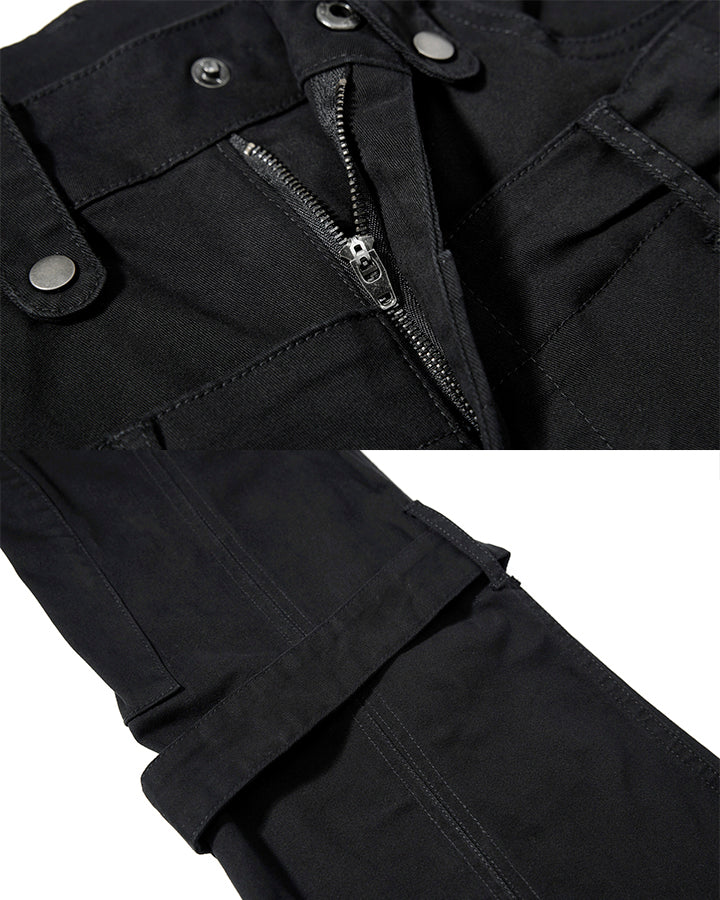 Multi-Pocket Buckle Cargo Flare Pants