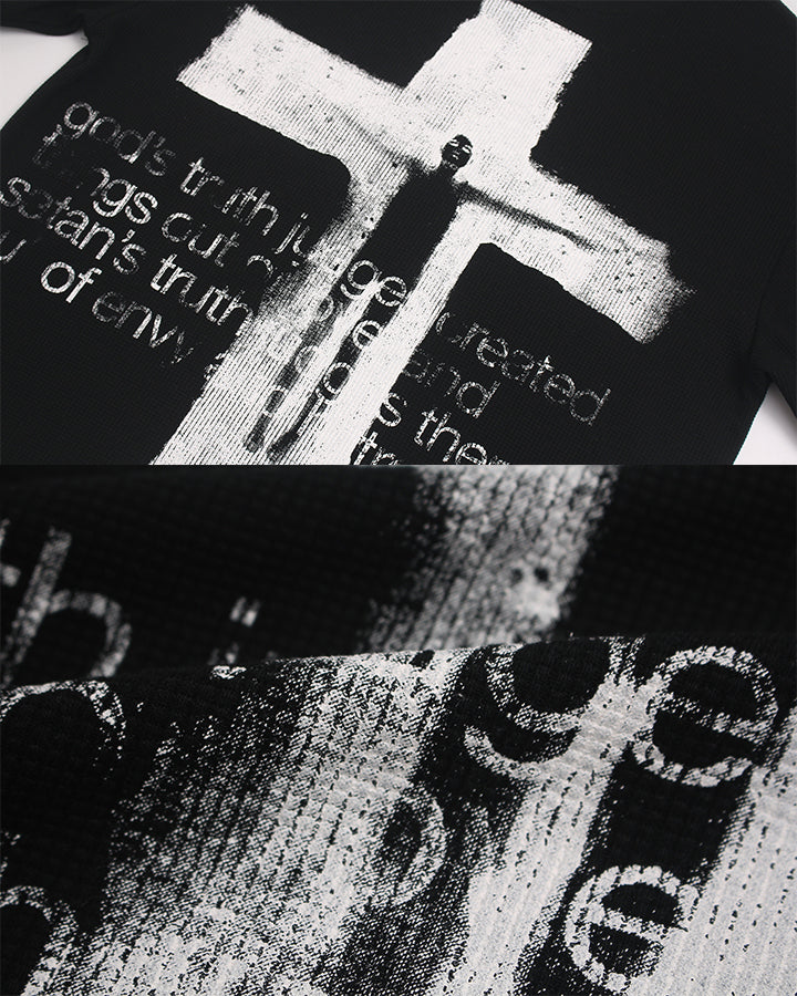 Dark Gothic Cross Graphic Oversized Tee