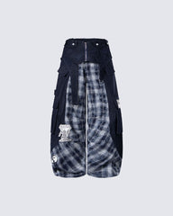 New Layered Plaid Cargo Wide-Leg Pants