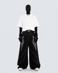 Rebellious Threads—Bold Black Denim Pants