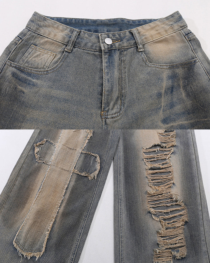 Distressed Washed Baggy Denim Pants