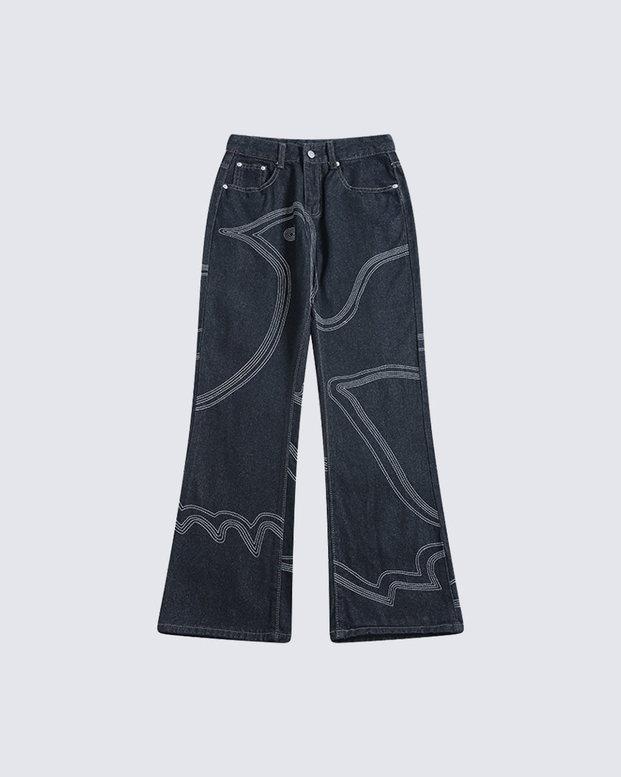 American High Street Contrast Stitch Flared Jeans