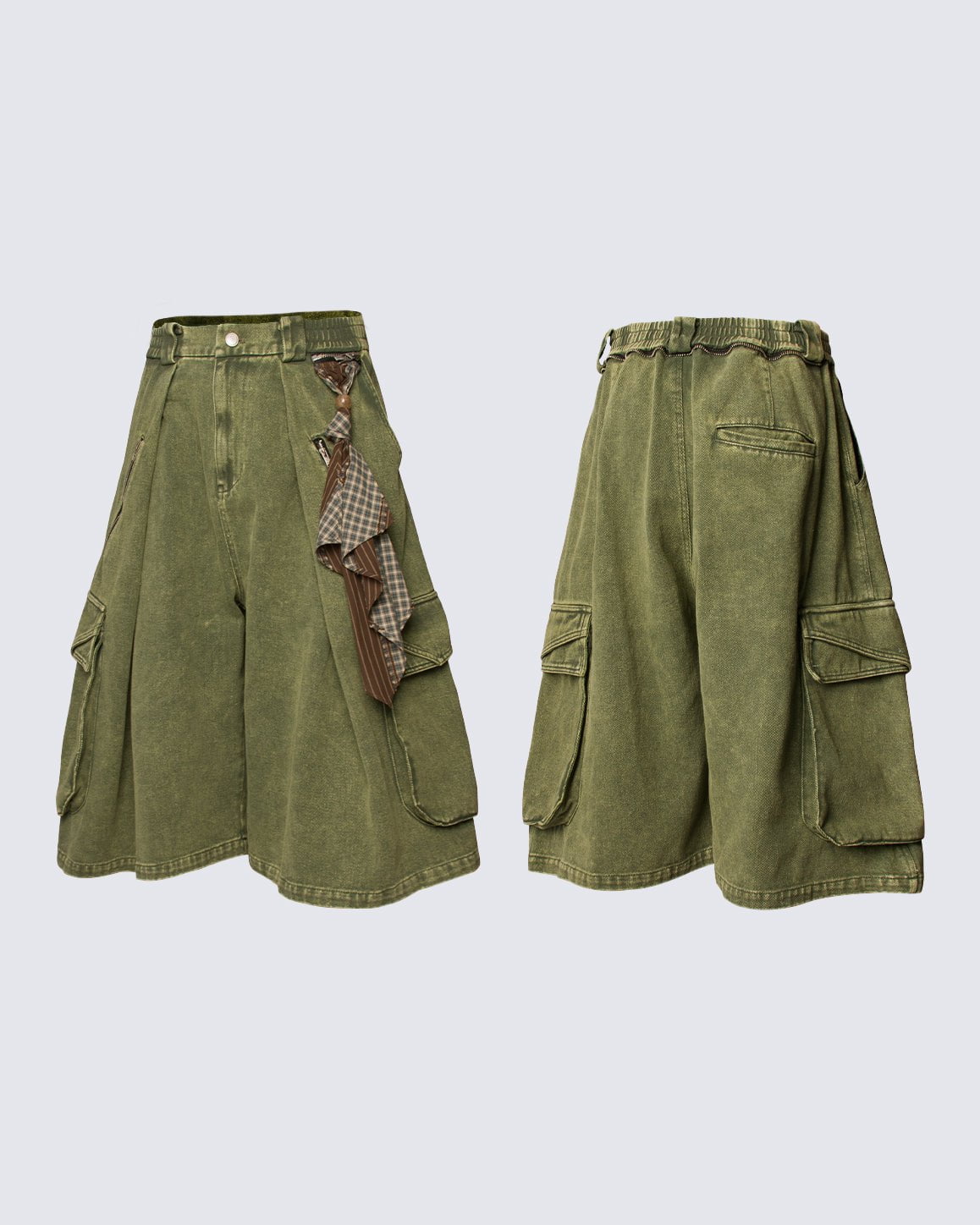 Washed Cargo Denim 8/10 Pants w/ Detachable Bandana