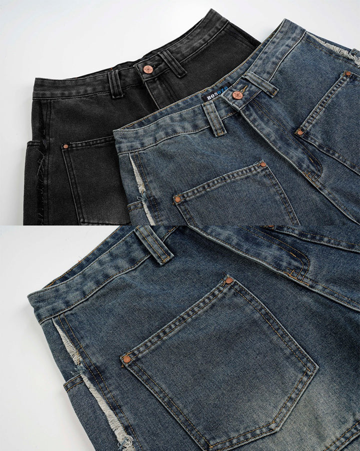 American Vintage Frayed Panel Denim Shorts