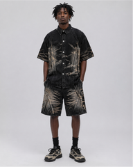 Vintage Washed Panel Stitch Denim Shorts
