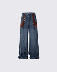 Leather Patch Pocket with Studded Detail Denim Pants