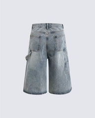 American Retro Distressed Cargo Denim Shorts