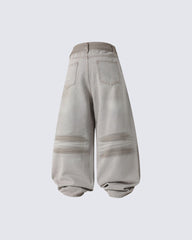 Khaki Washed Rhinestone Balloon Leg Jeans