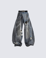 Reversed Waist Distressed Blade Jeans