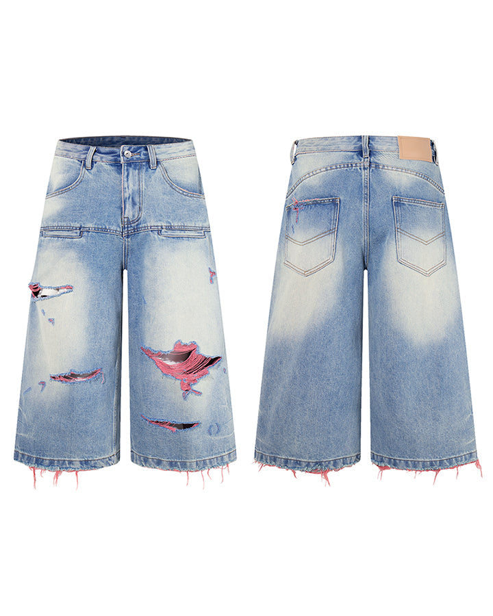 American Ins Ripped Washed Denim Bermuda Shorts