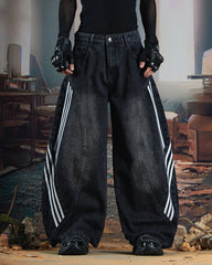 Washed Side Stripe Panel Denim Pants