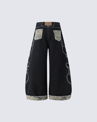 Vintage Camo Panel Wide Leg Denim Pants