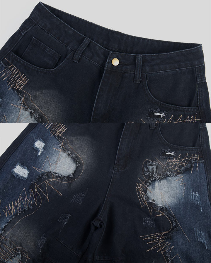Distressed Wasteland Patchwork Deconstructed Shorts