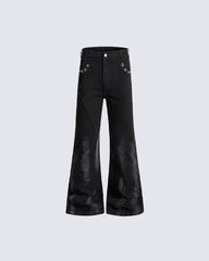 New Dark Gothic Punk Eyelet Zipper Flare Jeans