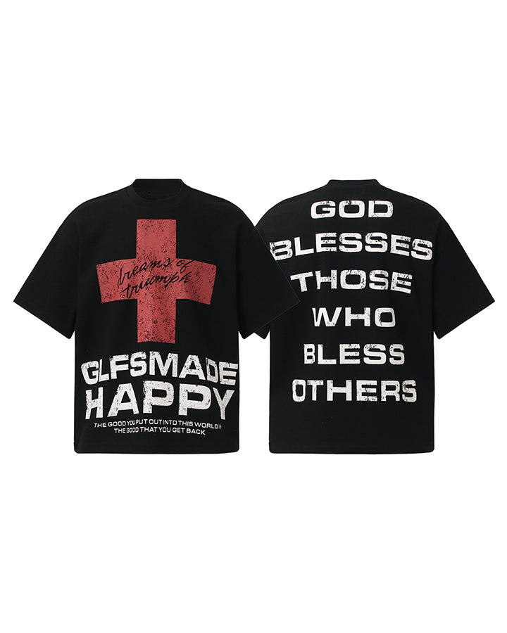 New Gothic Cross Graphic  Black Streetwear T-Shirt