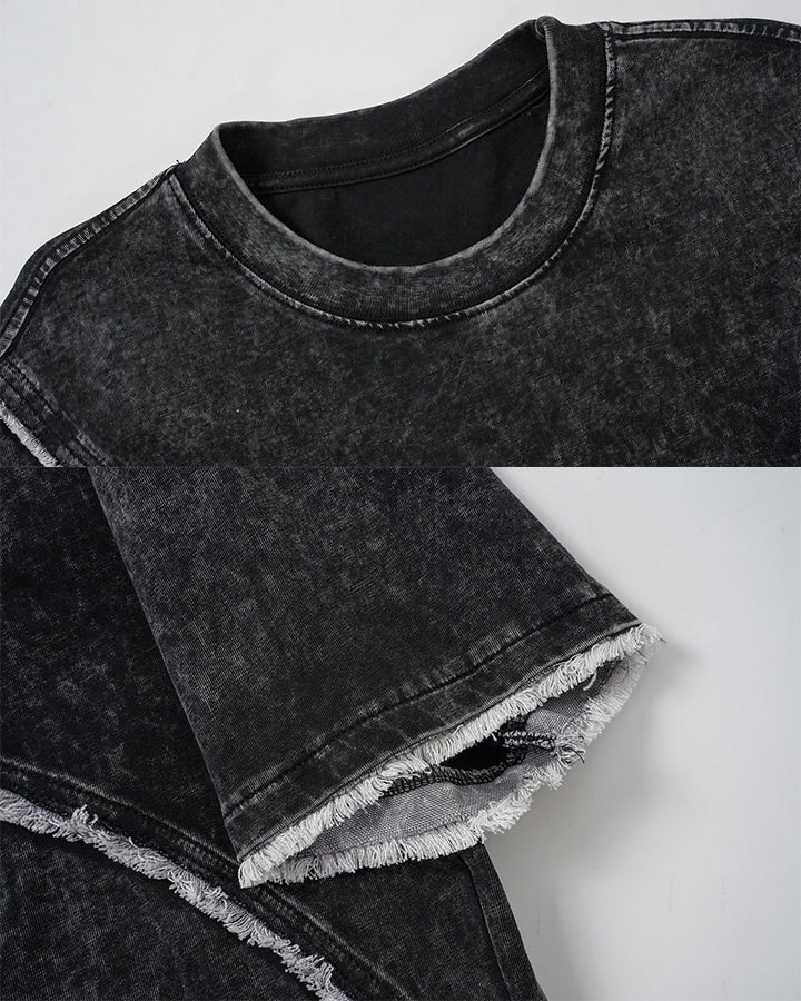 New Dark Grunge Washed Raw Edge Panel Tee