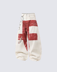 Retro Graphic Baggy Jeans with Scimitar Print