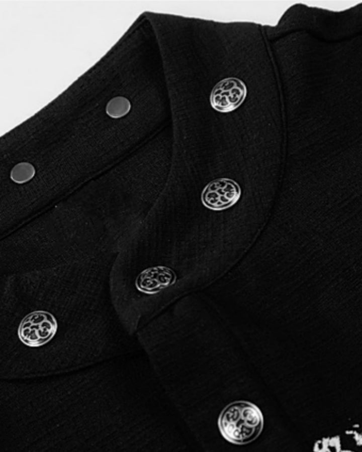 Gothic Graphic Studded Collar Long Sleeve Tee