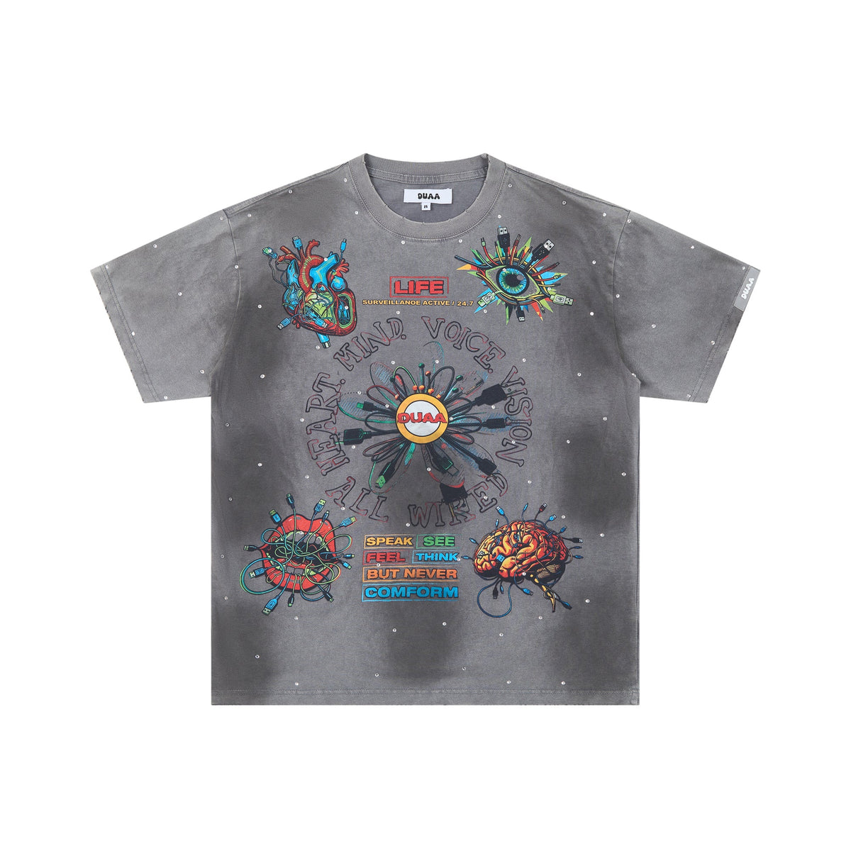DUAA All Wired Cyber Anatomical Psychedelic Graphic Tee