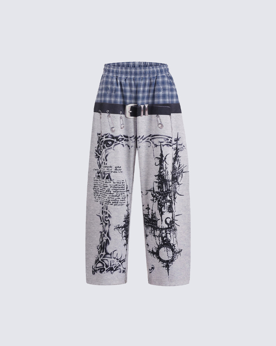 Graphic Print Patchwork Casual Wide Leg Pants
