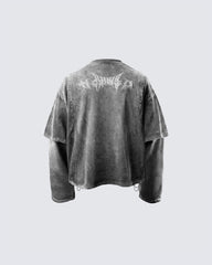KIIKIO-Vintage Washed Layered Long-T-Shirt
