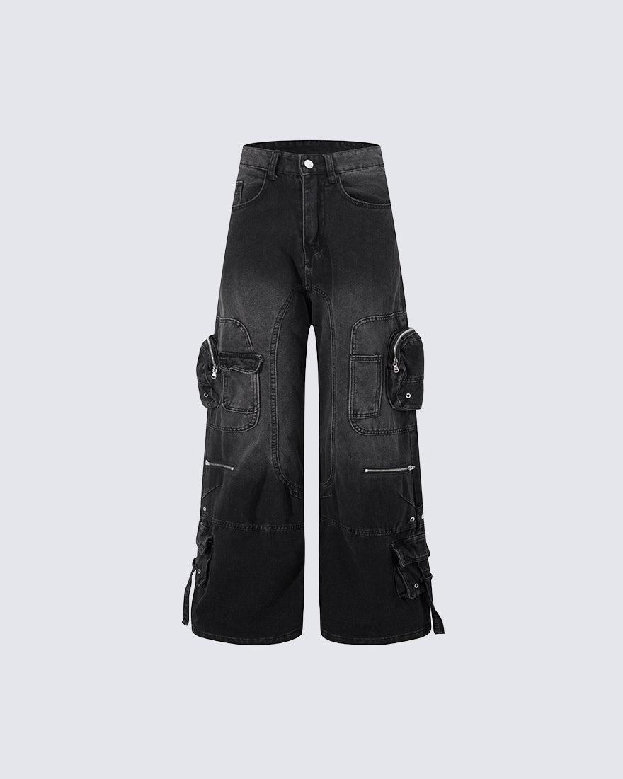 High-Street Multi-Pocket Straight-Leg Denim Pants