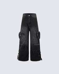 High-Street Multi-Pocket Straight-Leg Denim Pants