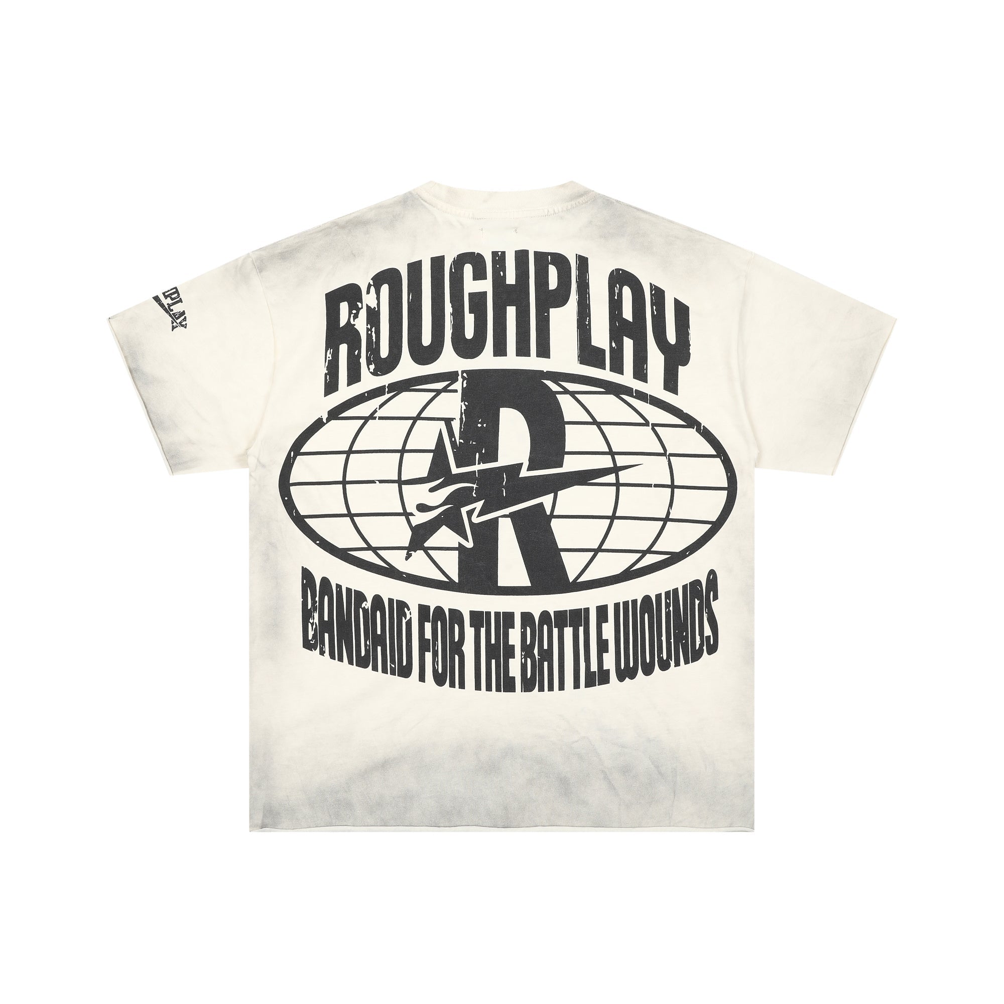 Roughplay Vintage Cartoon Rabbit Globe Logo Double‑Sided Distressed Tee