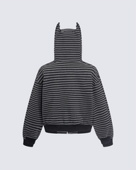 Devil-Horn Striped Hooded Jacket