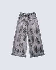Vintage Ink Washed Wide Leg Jeans