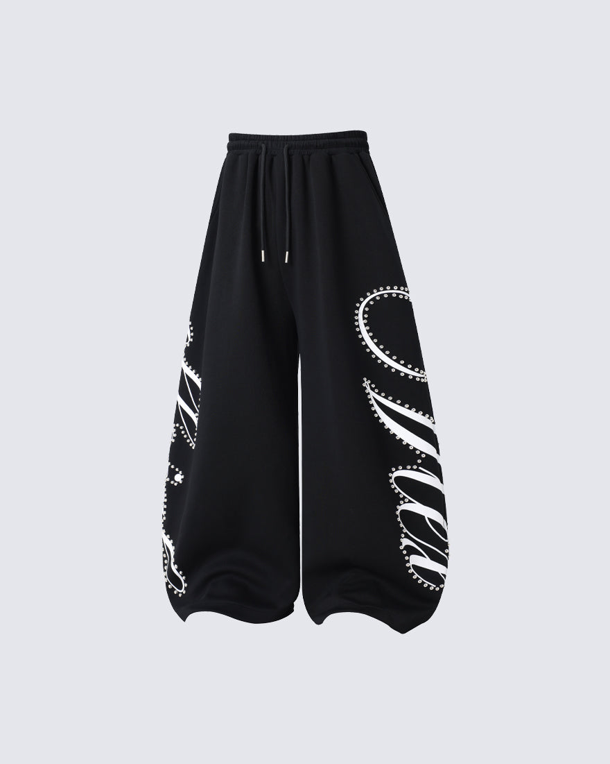 New Studded Graffiti Letter Wide Leg Sweatpants