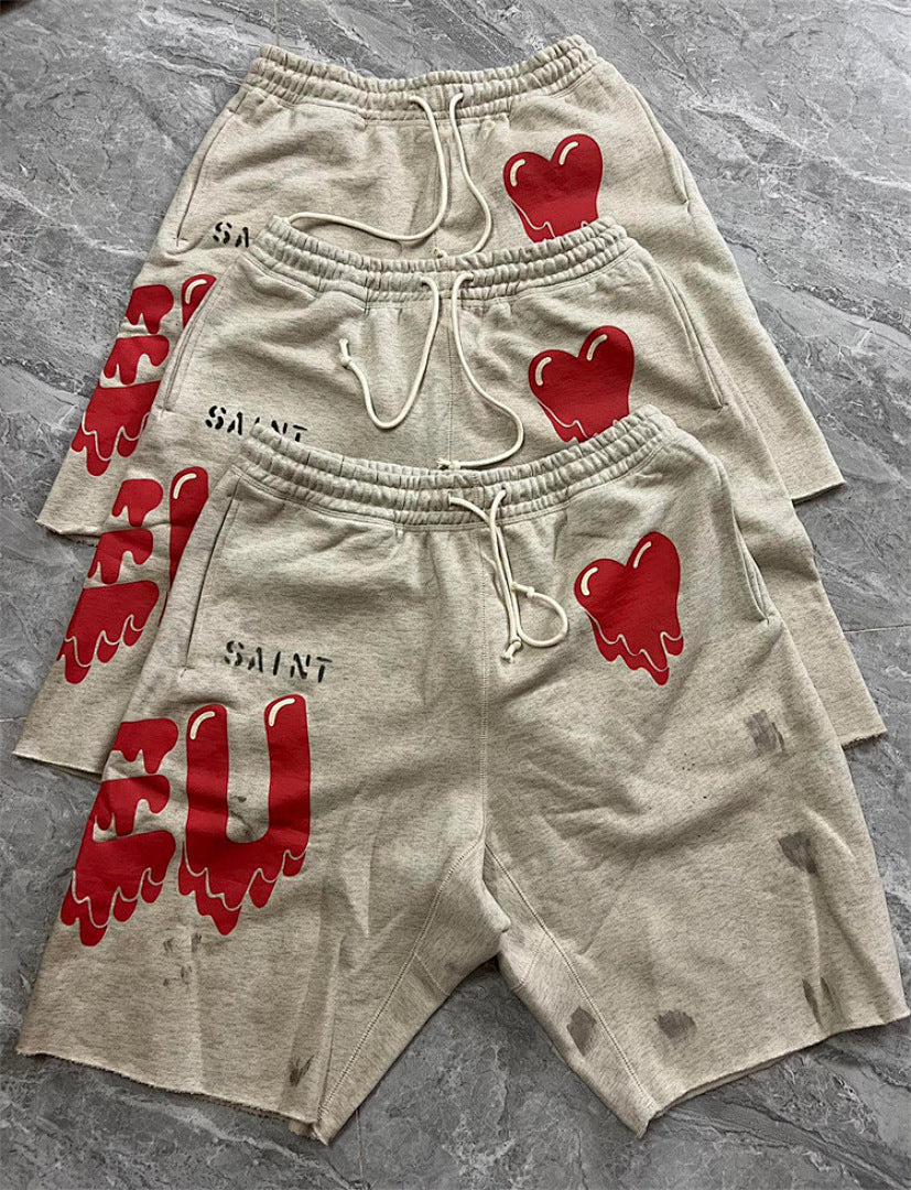 Saint Michael Dripping Heart & Lettering Graphic Sweat Shorts