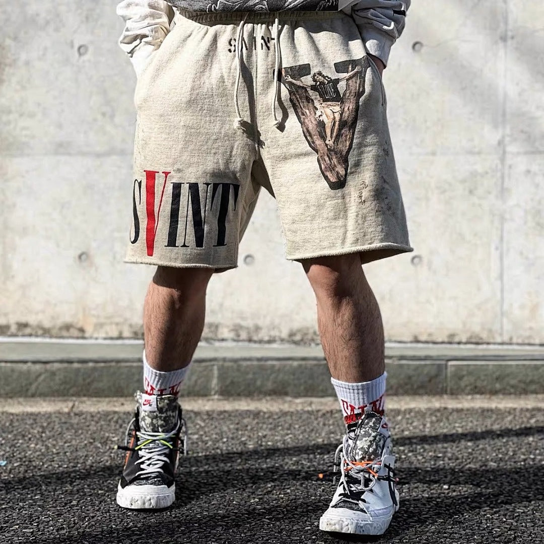 Saint Michael Praying Hands & Bold Lettering Sweat Shorts