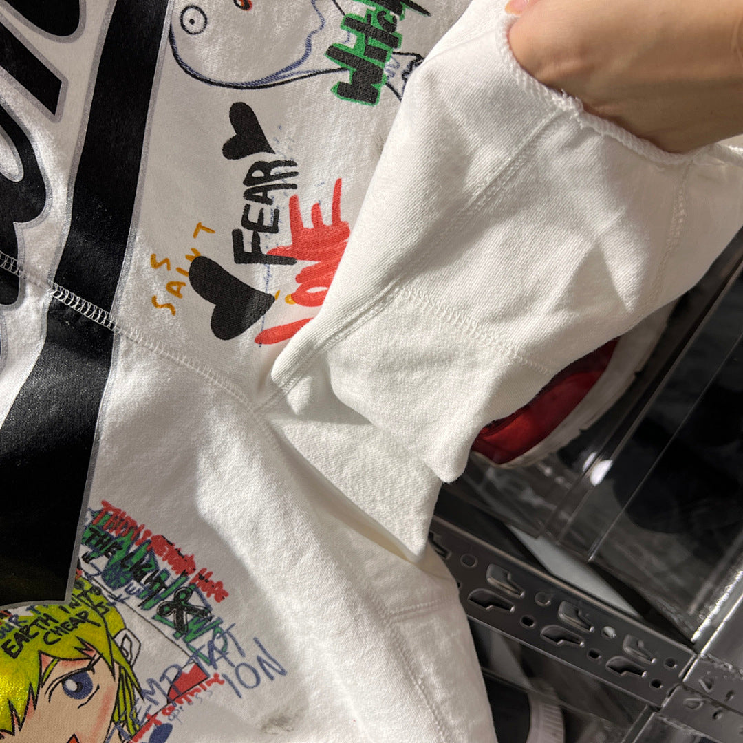 Saint Michael Graffiti Anime Graphic Collaged Sweat Shorts
