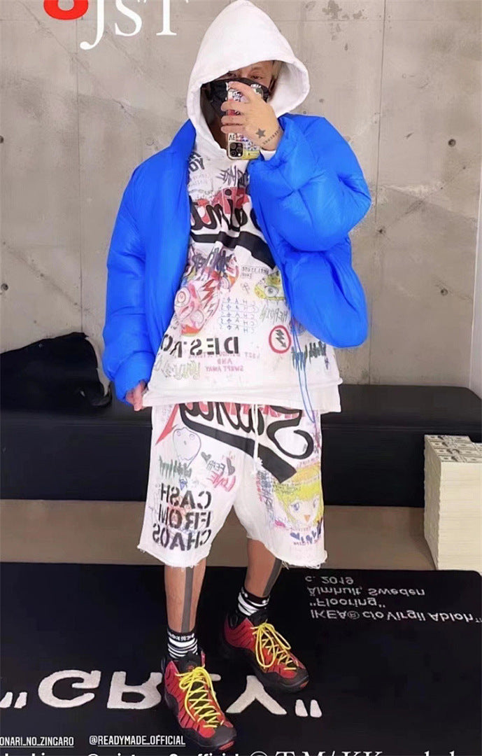 Saint Michael Graffiti Anime Graphic Collaged Sweat Shorts