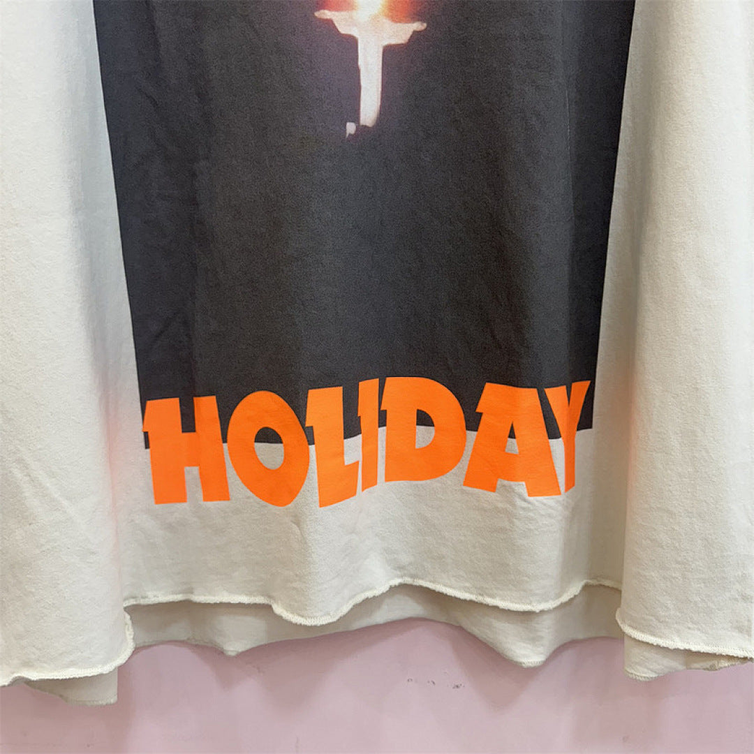 Saint Michael Mock-Neck Photo Print Long Sleeve Sweatshirt