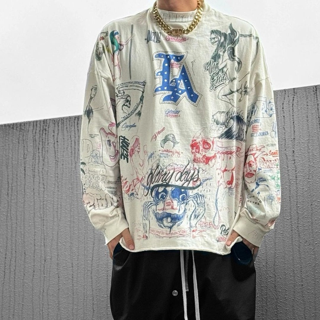 Saint Michael All-Over Doodle & Emblem Graphic Long Sleeve