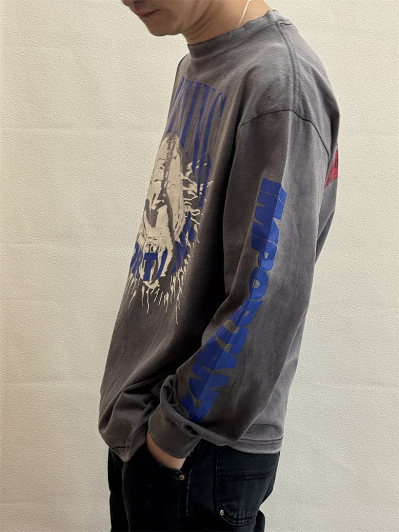 Saint Michael Distressed Graphic Art Long Sleeve Sweatshirt