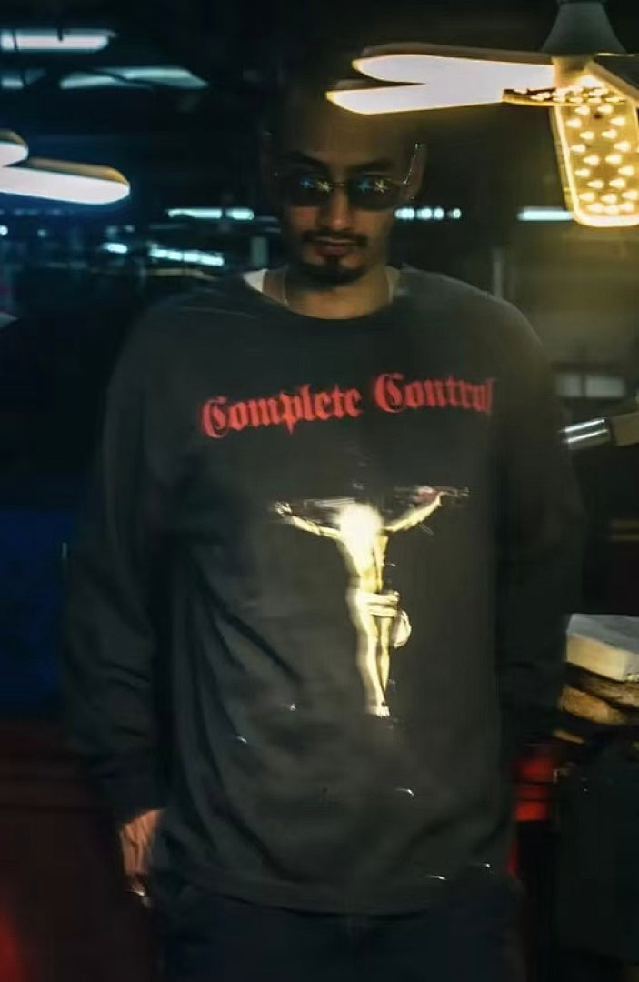 Saint Michael Gothic Figure & Text Print Sweatshirt