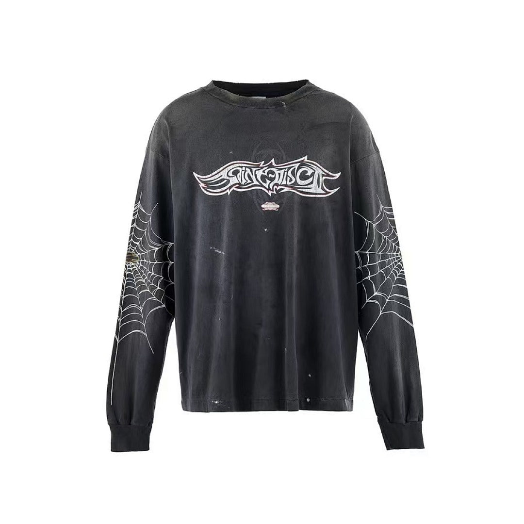 Saint Michael Graphic Emblem & Sleeve Print Sweatshirt