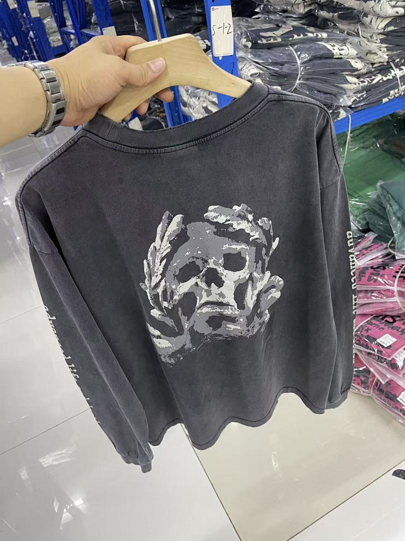 Saint Michael Script & Skull Graphic Distressed Sweatshirt