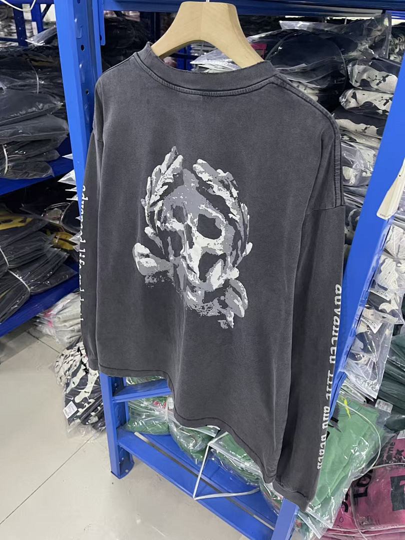 Saint Michael Script & Skull Graphic Distressed Sweatshirt