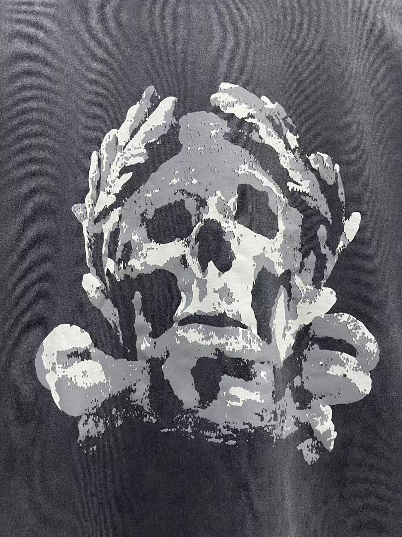 Saint Michael Script & Skull Graphic Distressed Sweatshirt